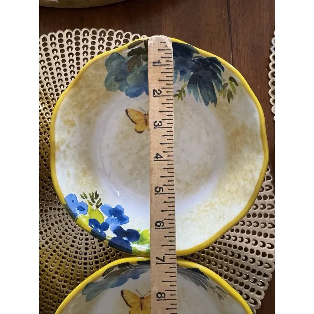 4 Pier 1 Butterfly Floral Melamine Salad Bowls 7 1/2
